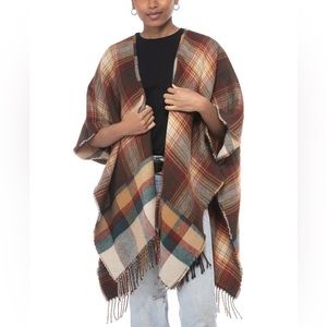 NWT Charter Club Spice Multicolor Plaid Topper Shawl Wrap Poncho